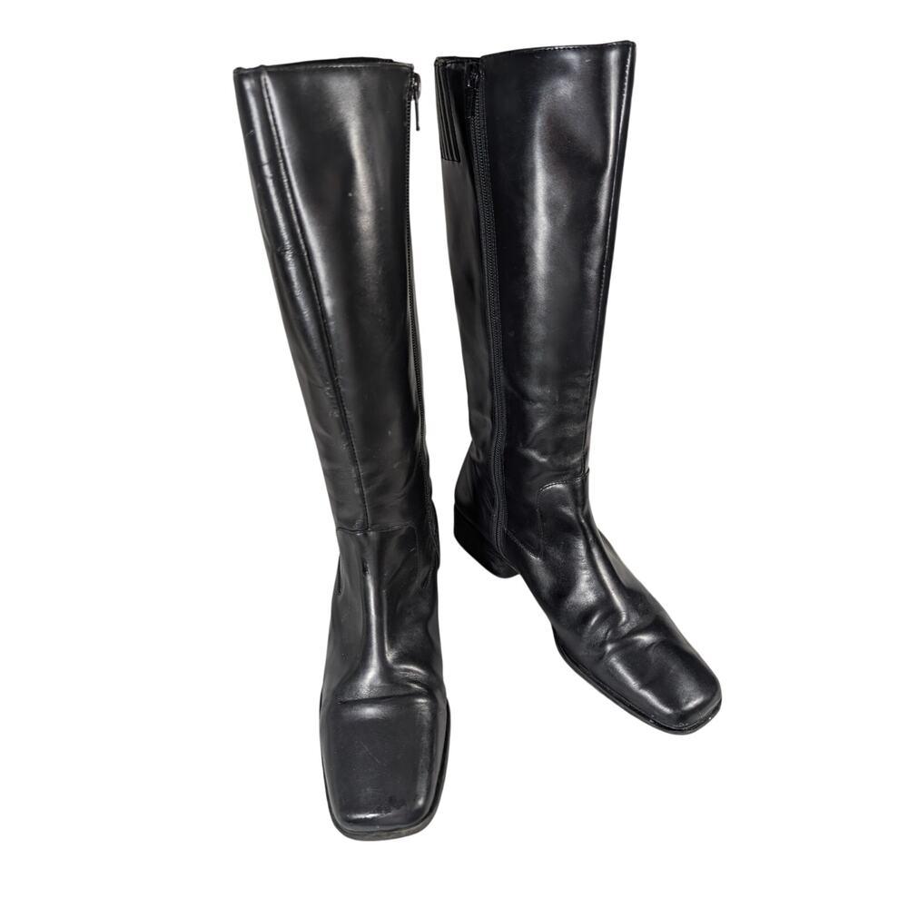 LIFESTRIDE! BLACK VEGAN LEATHER LOW HEEL, SQUARE TOE,V ZIPPER BOOTS! SZ 9.5M - Picture 2 of 11